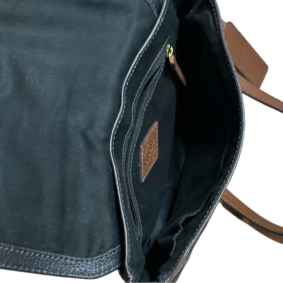 Fossil Cowhide Crossbody or Shoulder Black Pebble Stone with Brown Accents - Picture 8 of 13